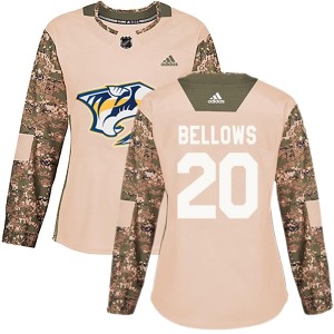 Nashville Predators Kieffer Bellows Official Camo Adidas Authentic Women's Veterans Day Practice NHL Hockey Jersey