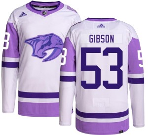 Nashville Predators Andrew Gibson Official Adidas Authentic Adult Hockey Fights Cancer NHL Hockey Jersey