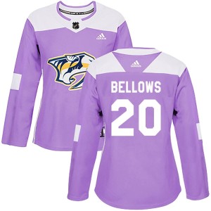 Nashville Predators Kieffer Bellows Official Purple Adidas Authentic Women's Fights Cancer Practice NHL Hockey Jersey