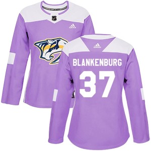 Nashville Predators Nick Blankenburg Official Purple Adidas Authentic Women's Fights Cancer Practice NHL Hockey Jersey