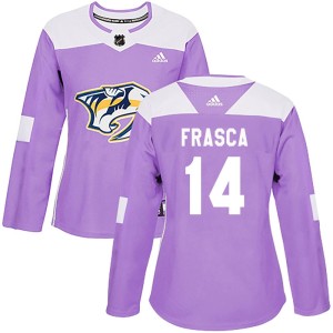 Nashville Predators Jordan Frasca Official Purple Adidas Authentic Women's Fights Cancer Practice NHL Hockey Jersey