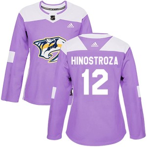 Nashville Predators Vinnie Hinostroza Official Purple Adidas Authentic Women's Fights Cancer Practice NHL Hockey Jersey