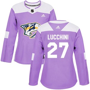 Nashville Predators Jacob Lucchini Official Purple Adidas Authentic Women's Fights Cancer Practice NHL Hockey Jersey