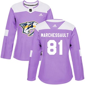 Nashville Predators Jonathan Marchessault Official Purple Adidas Authentic Women's Fights Cancer Practice NHL Hockey Jersey