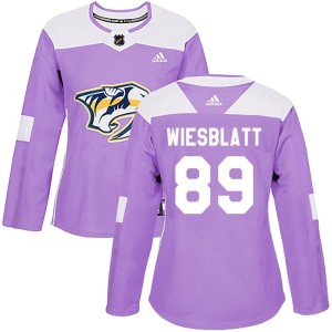 Nashville Predators Ozzy Wiesblatt Official Purple Adidas Authentic Women's Fights Cancer Practice NHL Hockey Jersey