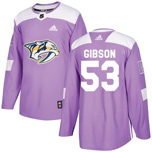 Nashville Predators Andrew Gibson Official Purple Adidas Authentic Adult Fights Cancer Practice NHL Hockey Jersey