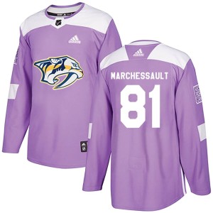 Nashville Predators Jonathan Marchessault Official Purple Adidas Authentic Adult Fights Cancer Practice NHL Hockey Jersey